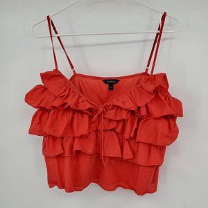 Express Red Ruffle Tiered Women's Cropped Tank Top Shirt Size Large